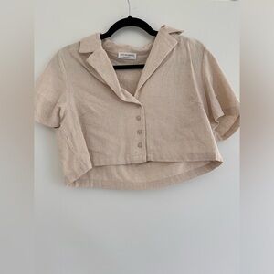 Shop Neighbor Beige Linen Button-Down Cropped Shirt - Size Small